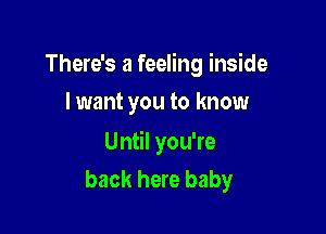 There's a feeling inside
I want you to know

Until you're
back here baby