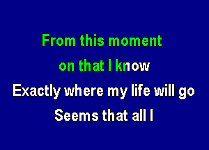 From this moment
on that I know

Exactly where my life will go

Seems that all I