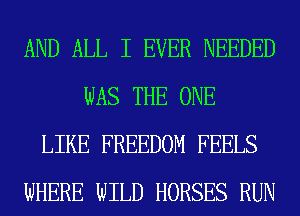 AND ALL I EVER NEEDED
WAS THE ONE
LIKE FREEDOM FEELS
WHERE WILD HORSES RUN
