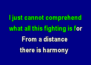 ljust cannot comprehend
what all this fighting is for
From a distance

there is harmony