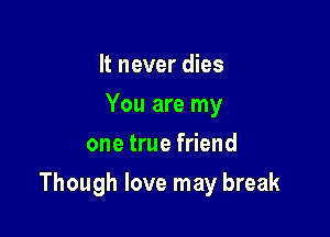 It never dies
You are my
one true friend

Though love may break