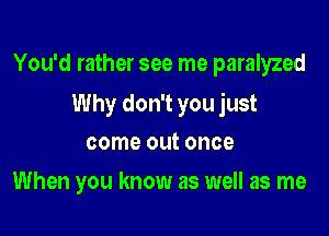 You'd rather see me paralyzed

Why don't you just

come out once
When you know as well as me