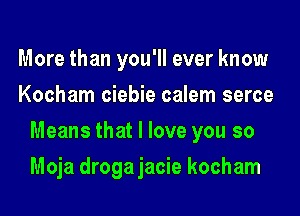 More than you'll ever know
Kocham ciebie calem serce
Means that I love you so
Moja drogajacie kocham