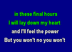 in these final hours
I will lay down my heart
and I'll feel the power

But you won't no you won't