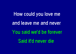 How could you love me

and leave me and never
You said we'd be forever

Said it'd never die