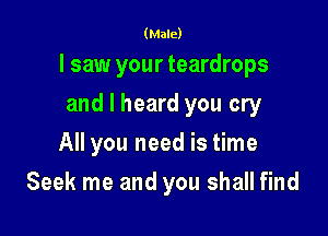 (Male)

I saw your teardrops

and I heard you cry
All you need is time
Seek me and you shall find