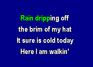 Rain dripping off
the brim of my hat

It sure is cold today

Here I am walkin'