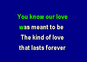 You know our love
was meant to be
The kind of love

that lasts forever