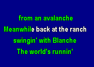 from an avalanche
Meanwhile back at the ranch

swingin' with Blanche

The world's runnin'