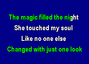 The magic filled the night
She touched my soul
Like no one else

Changed with just one look