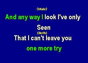 (Male)

And any way I look I've only
Seen

(Both)

That I can't leave you

one more try