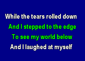 While the tears rolled down
And I stepped to the edge
To see my world below

And I laughed at myself