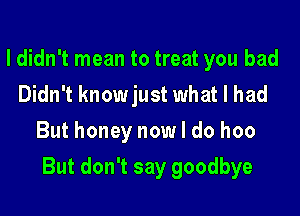 I didn't mean to treat you bad
Didn't knowjust what I had
But honey now I do hoo

But don't say goodbye