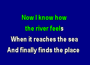 Now I know how
the river feels
When it reaches the sea

And finally finds the place