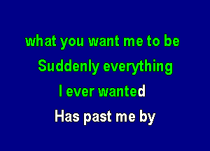 what you want me to be
Suddenly everything
I ever wanted

Has past me by