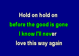 Hold on hold on
before the good is gone
I know I'll never

love this way again