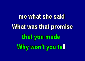 me what she said
What was that promise
that you made

Why won't you tell