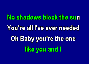 No shadows block the sun
You're all I've ever needed

Oh Baby you're the one

like you and l