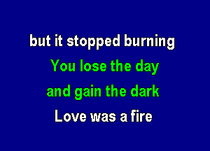 but it stopped burning

You lose the day
and gain the dark
Love was a fire