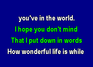 you've in the world.
I hope you don't mind

That I put down in words

How wonderful life is while