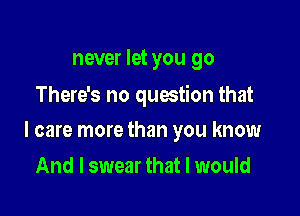 never let you go
There's no question that

I care more than you know

And I swear that I would