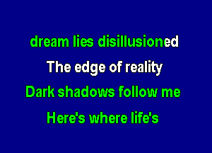 dream lies disillusioned
The edge of reality

Dark shadows follow me
Here's where life's