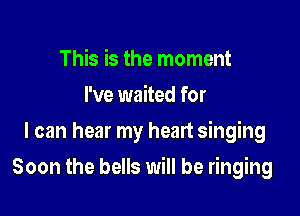 This is the moment
I've waited for
I can hear my heart singing

Soon the bells will be ringing