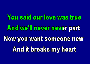 You said our love was true
And we'll never never part
Now you want someone new
And it breaks my heart