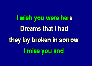 lwish you were here
Dreams that I had

they lay broken in sorrow

I miss you and