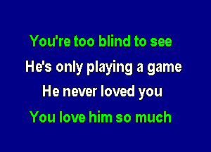 You're too blind to see

He's only playing a game

He never loved you
You love him so much