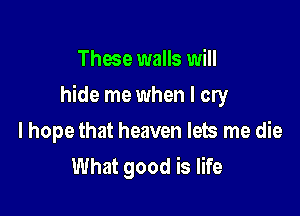 These walls will

hide me when I cry

I hope that heaven lets me die
What good is life