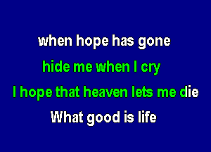 when hope has gone

hide me when I cry

I hope that heaven lets me die
What good is life