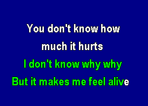 You don't know how
much it hurts

I don't know why why

But it makes me feel alive