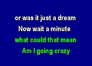 or was it just a dream

Now wait a minute
what could that mean
Am I going crazy