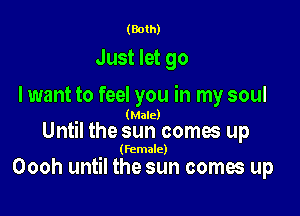 (Both)

Just let go

I want to feel you in my soul
(Male)

Until the sun comes up

(Female)

Oooh until the sun comes up