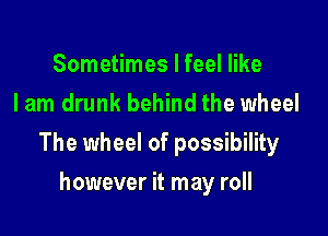 Sometimes I feel like
I am drunk behind the wheel

The wheel of possibility

however it may roll