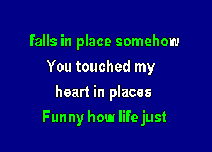 falls in place somehow
You touched my
heart in places

Funny how lifejust