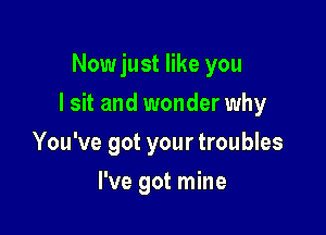 Nowjust like you

I sit and wonder why

You've got your troubles
I've got mine