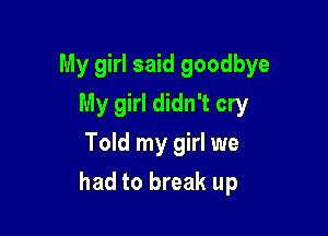 My girl said goodbye
My girl didn't cry
Told my girl we

had to break up