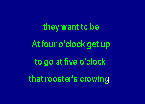 they want to be
Atfour o'clock get up

to go at me o'clock

that rooster's crowing