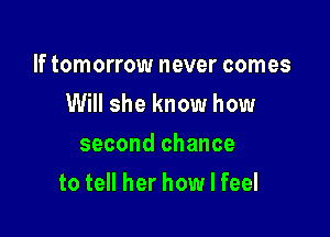 If tomorrow never comes
Will she know how
second chance

to tell her how I feel