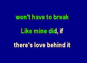 won't have to break

Like mine did, if

there's love behind it