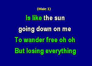 (Male 1)

Is like the sun
going down on me
To wander free oh oh

But losing everything