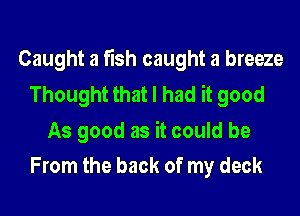 Caught a fish caught a breeze
Thought that I had it good

As good as it could be
From the back of my deck