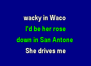 wacky in Waco

I'd be her rose
down in San Antone
She drives me
