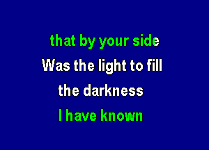 that by your side
Was the light to fill

the darkness
I have known