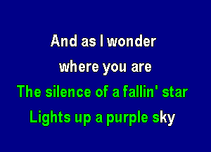 And as I wonder
where you are
The silence of a fallin' star

Lights up a purple sky