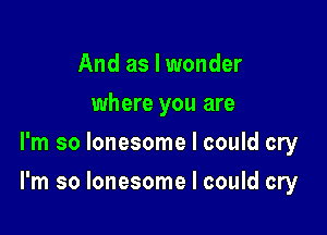 And as I wonder
where you are
I'm so lonesome I could cry

I'm so lonesome I could cry