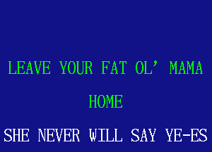 LEAVE YOUR FAT 0U MAMA
HOME
SHE NEVER WILL SAY YE-ES