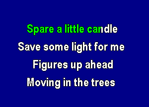 Spare a little candle
Save some light for me

Figures up ahead

Moving in the trees